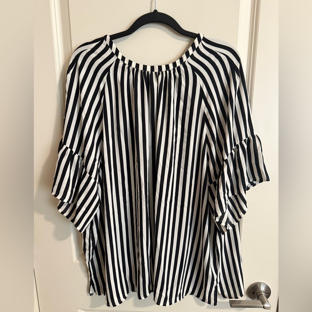 LOFT Striped Flutter Sleeve Top